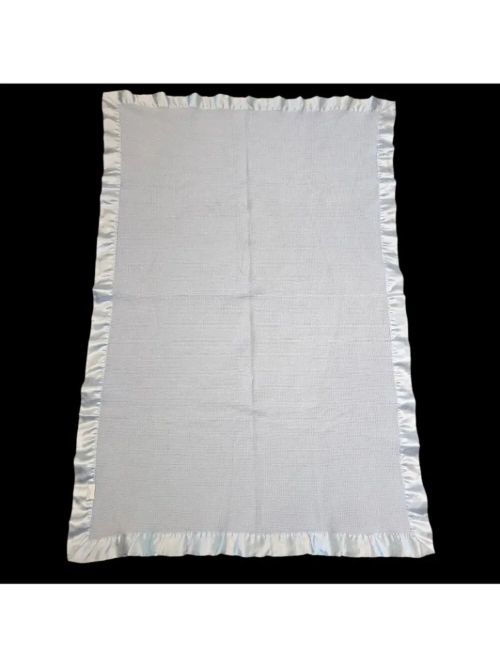 Light Blue Baby Blanket Thermal Satin Trim Waffle Weave Cotton Baby Boy